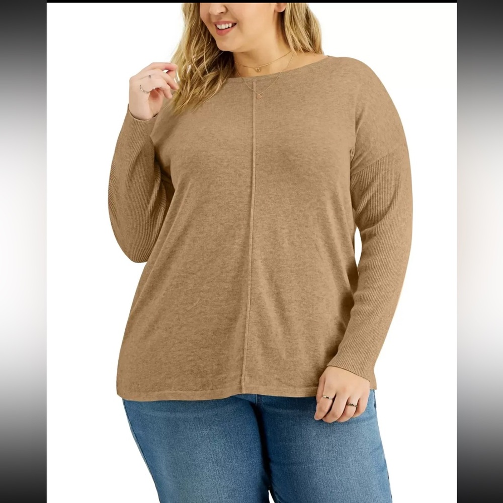 Style & Co Womens Plus Size 3X Seam-Front Tunic Sweater Icy Coffee‎ New